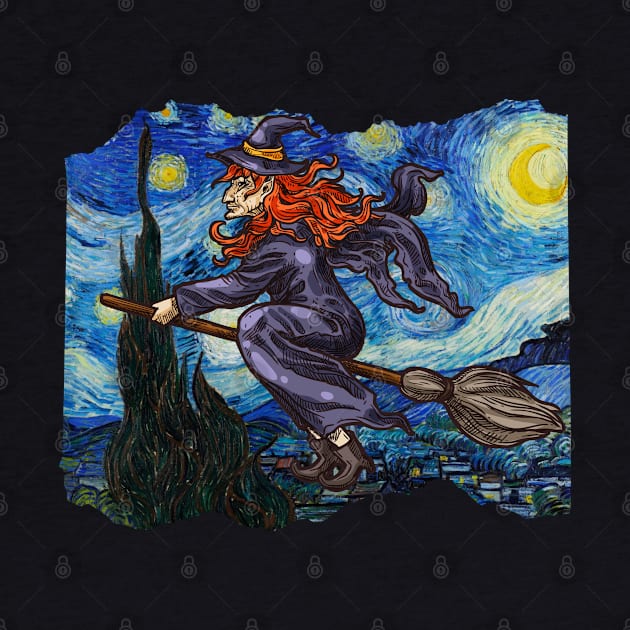 Starry Night By Vincent Van Gogh And Witch by V-Edgy